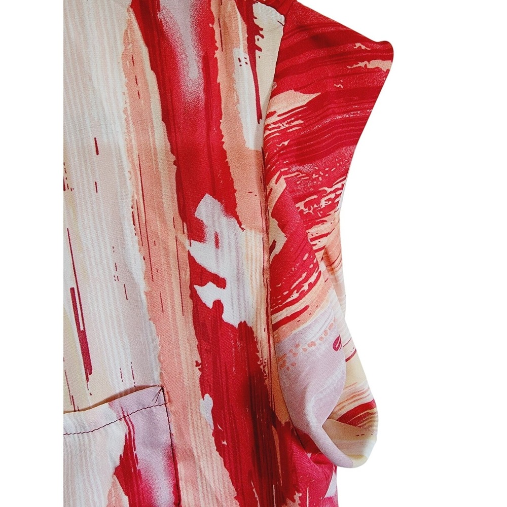 Hale Bob M Abstract Brushstroke Asymmetrical Hem Cap Sleeve Top Red Tan Med - Picture 8 of 11